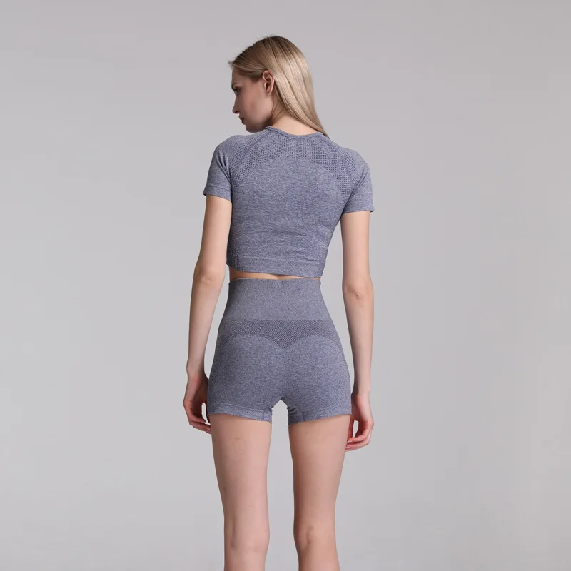2 шт тренажерный зал комплект одежды тренировки для женщин топ с коротким рукавом