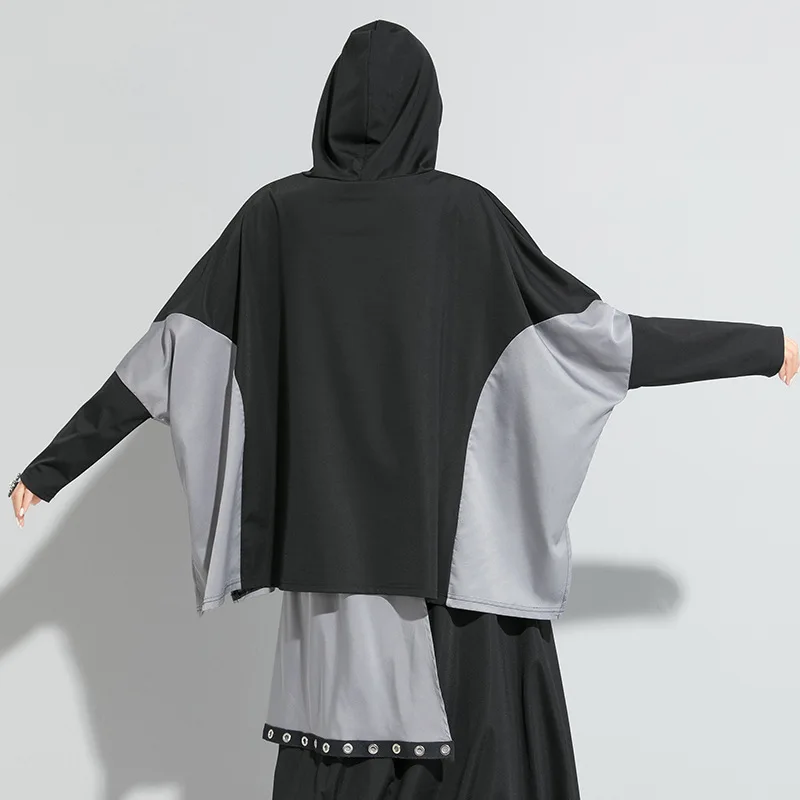 XITAO уличная мода с капюшоном футболка женская сплайсинга металлическая