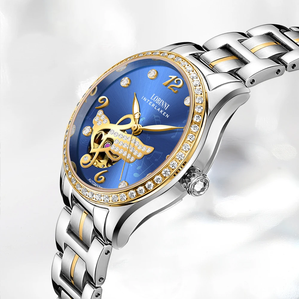 LOBINNI женские автоматические часы роскошные механические наручные водостойкий