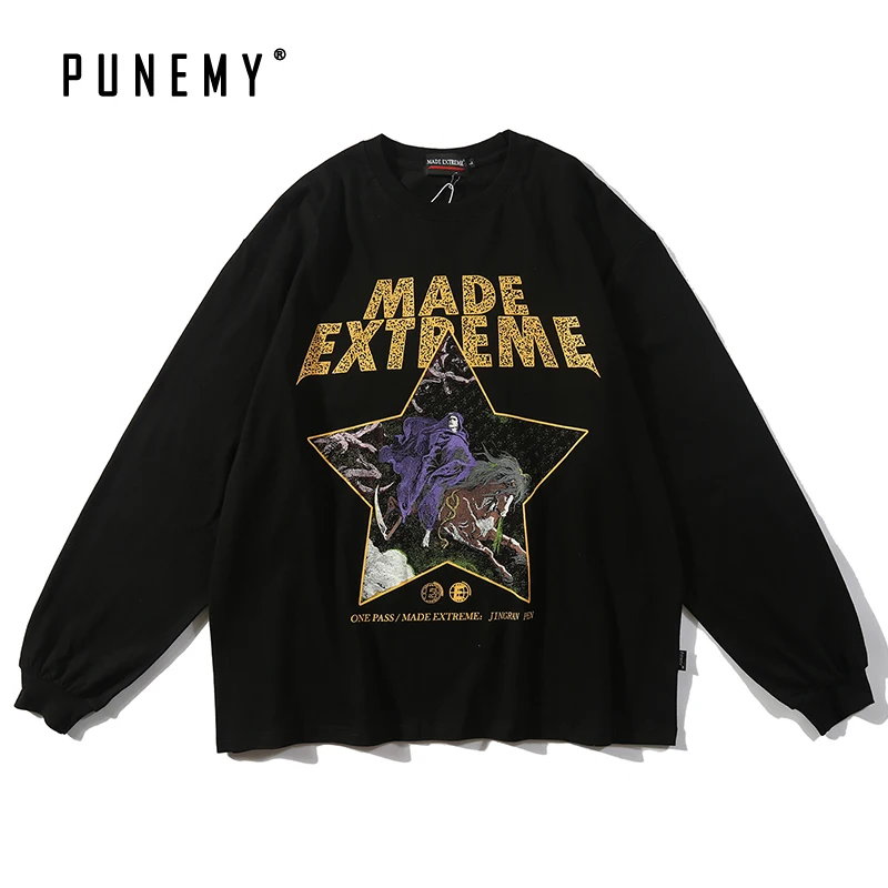 Ретро Уличная Мужская футболка с длинным рукавом в стиле хип хоп Харадзюку