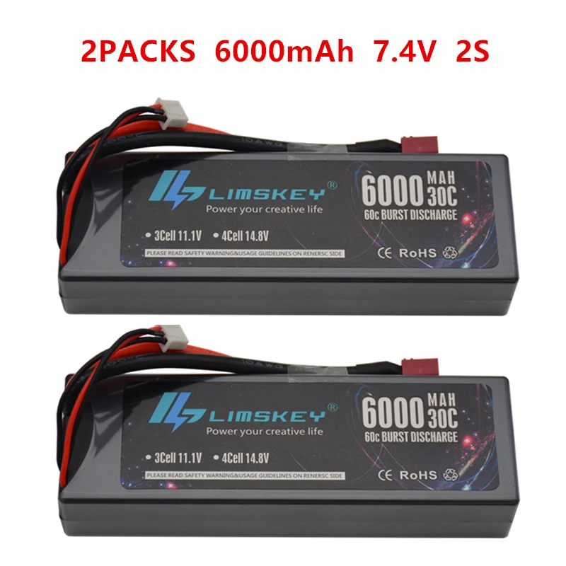 

2 единицы Limskey 6000 мАч 7,4 V 30C Lipo батареи для р/у автомобиля 2S RC Lipo Батарея с деканов Разъем для RC автомобилей Грузовик вертолет лодки