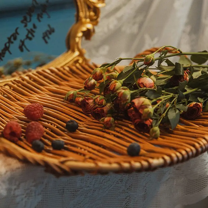 Плетеный поднос для хранения из ротанга ручной работы с магнитной плетеной