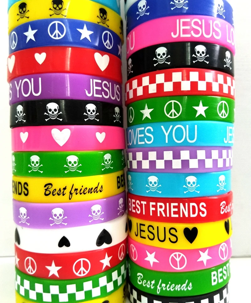 100 шт. в партии разноцветные смешанные очаровательные мягкие резиновые браслеты