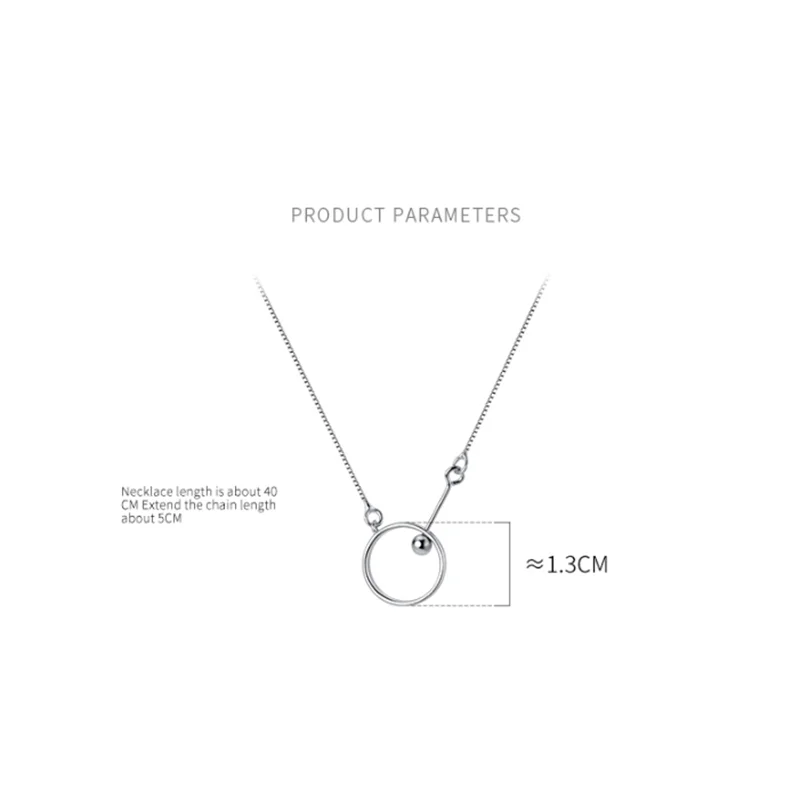 

A00841 Jazaz 925 Sterling Silver Fashion Korean Minimalism Geometric Round Chain Bead Pendant Necklace for Women Gothic Jewelry