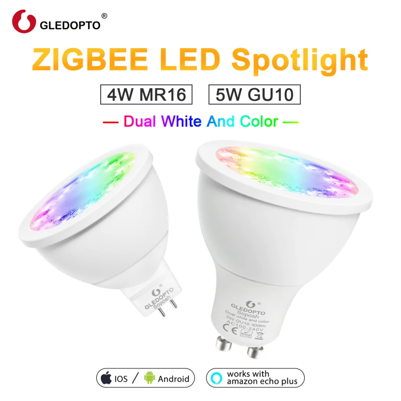 GLEDOPTO Zigbee RGB + CCT 5 Вт GU10 умный Светодиодный точечный светильник дом AC100-240V изменение