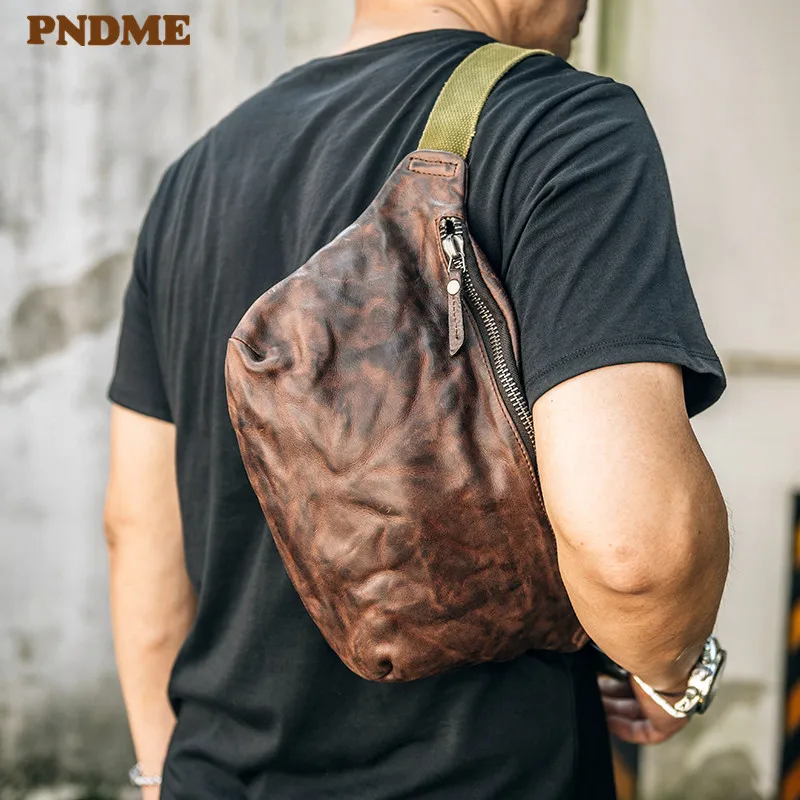Винтажная модная мужская нагрудная сумка PNDME из натуральной кожи мягкая