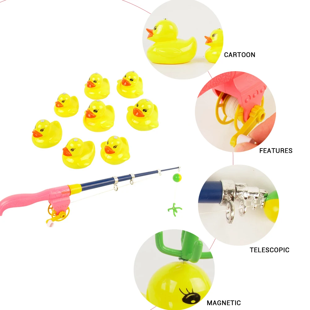 2 комплекта детских магнитных рыболовных игрушек с желтой уткой удочки Детские