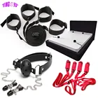 Наручники для БДСМ-фиксаторов для кровати, наручники, Манжеты Для лодыжек, кляп для рта, шарики, цепочка, зажимы для сосков, бондаж, интимные игрушки для орального секса для пар, игры для взрослых