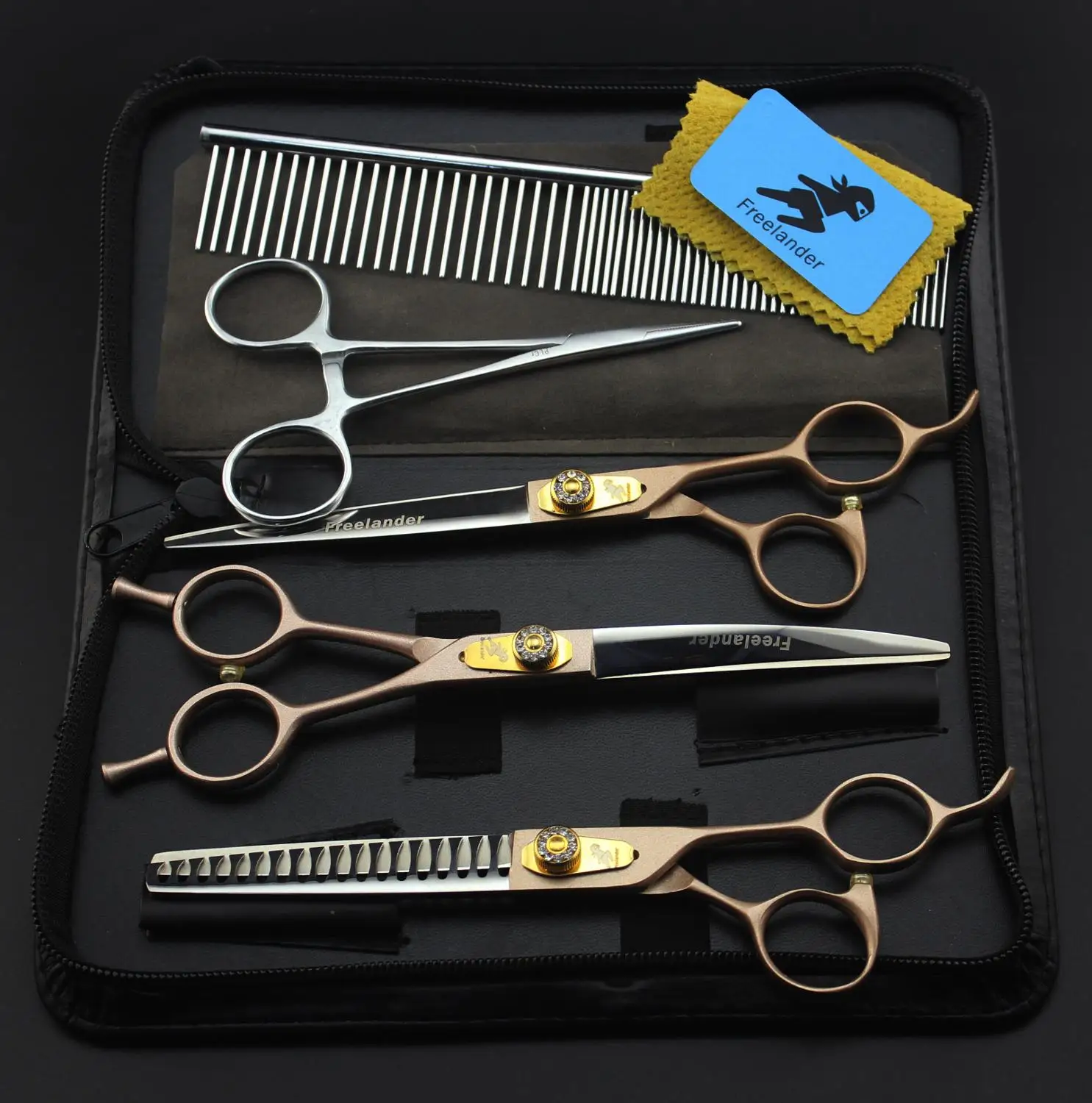 

7 "Professional pet grooming kit, direct and thinning scissors and curved pieces . ,BLUE