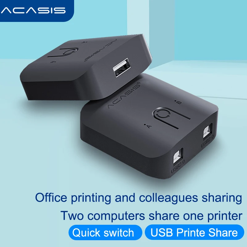 

Acasis USB2.0 Splitter 2 Port KVM Sharing Switcher 2 in 1 out for 2 Computers Share 1 Printer Device USB HUB Printer Sharer