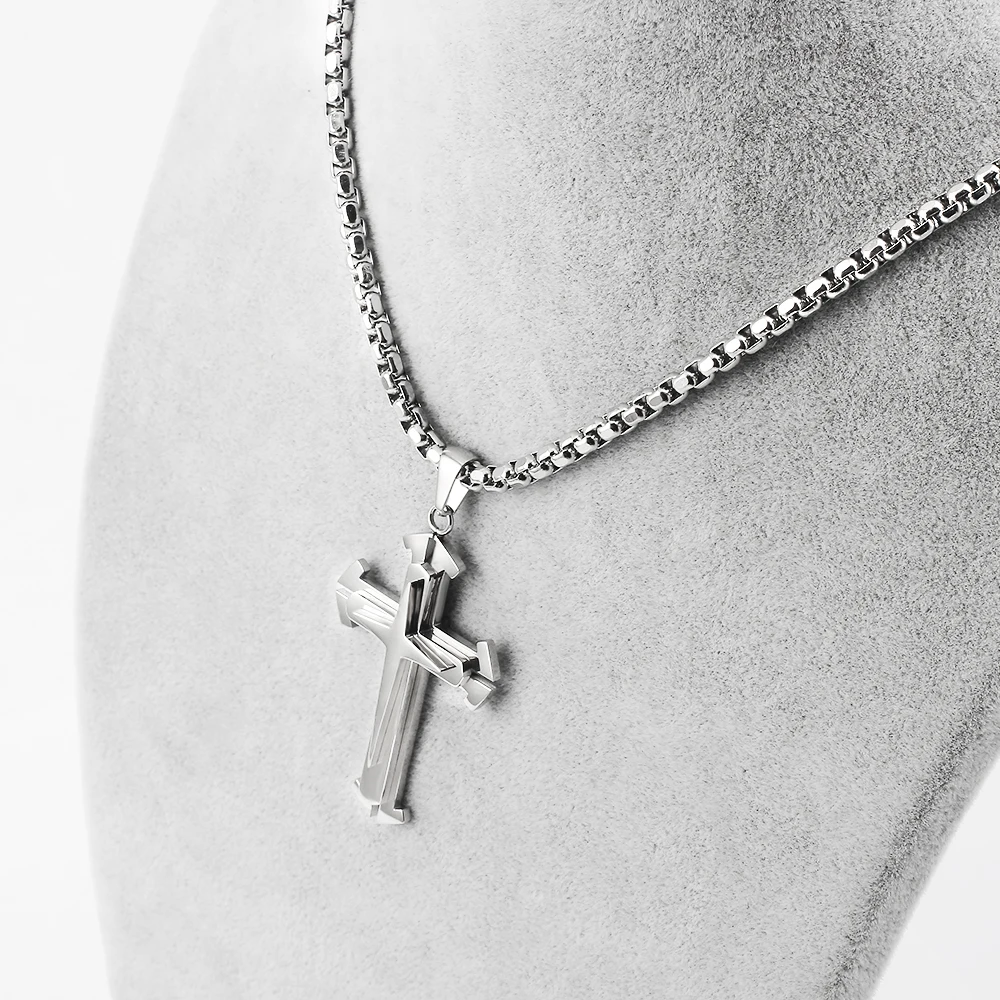 

For Mens Womens Trendy Religious Cross Pendant Necklaces DIY Jewelry Box Chain 316L Long Choker Square Pearl Chains Accessories