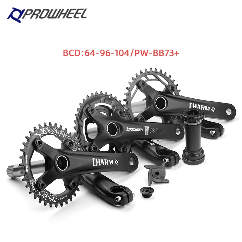 

PROWHEEL MTB Crankset 104/96/64BCD 40T-30T-22T 38T-28T 36T Aluminum alloy Steel 170mm Hollow Tooth Plate Crank set with PW-BB73+