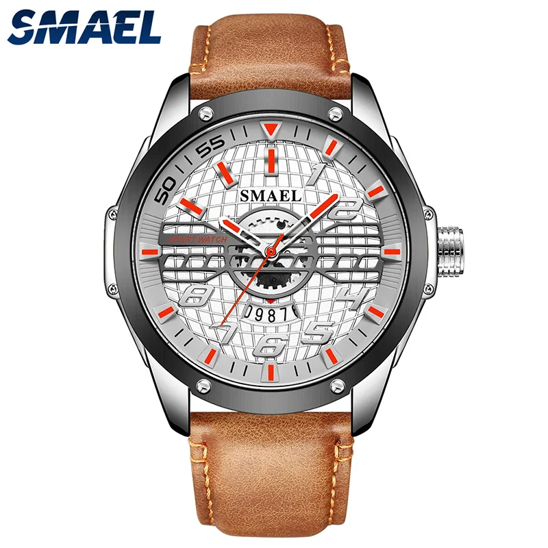 

SMAEL Men Watches Quartz Movement 30M Waterproof Wristwatches Leather Bracelet Analog Clock 9170 Fashion Boy Watch reloj hombre