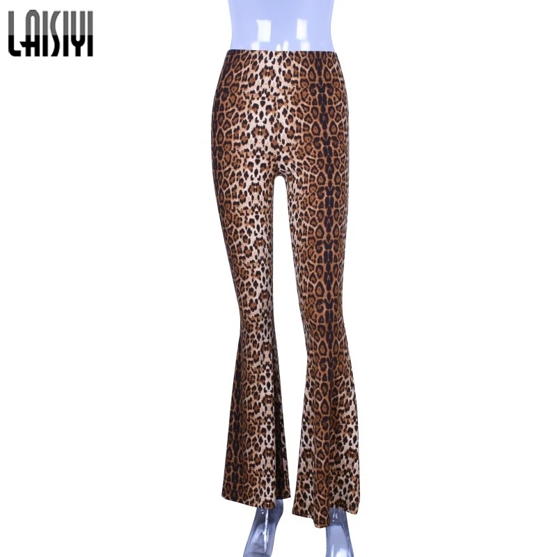 Leopard LAISYI летние свободные штаны Мода змеиной печатных STŘECHY брюки Высокая талия Leopard клеш Фитнес брюки ASPA20155 - Цвет: Leopard