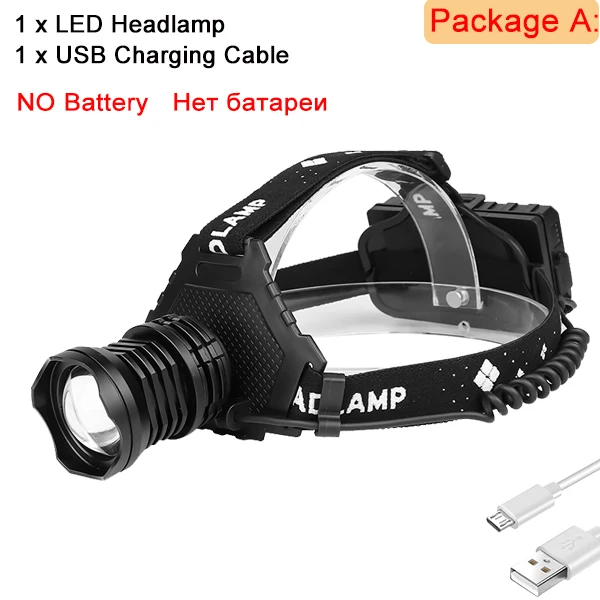 Package A Реальный 6200LM XHP70 светодиодный налобный фонарь USB Перезаряжаемый XHP50 очень яркий фонарь Lanterna Водонепроницаемый внешний аккумулятор использовать 3x18650 - Испускаемый цвет: Package A