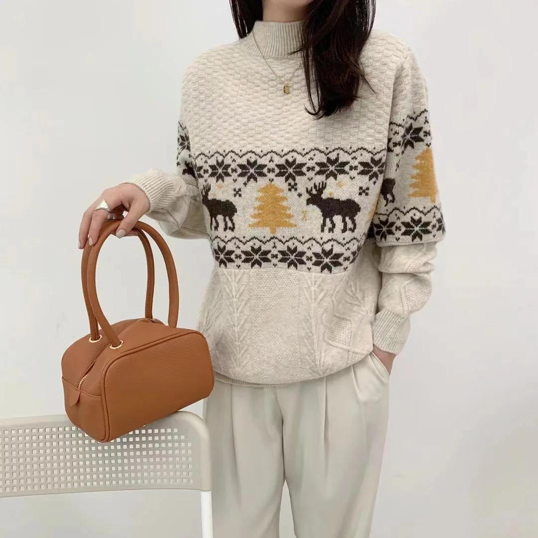 

Li zhi yee half a turtleneck pullovers loose thin fashion jacquard knitting Christmas render unlined upper garment to coat