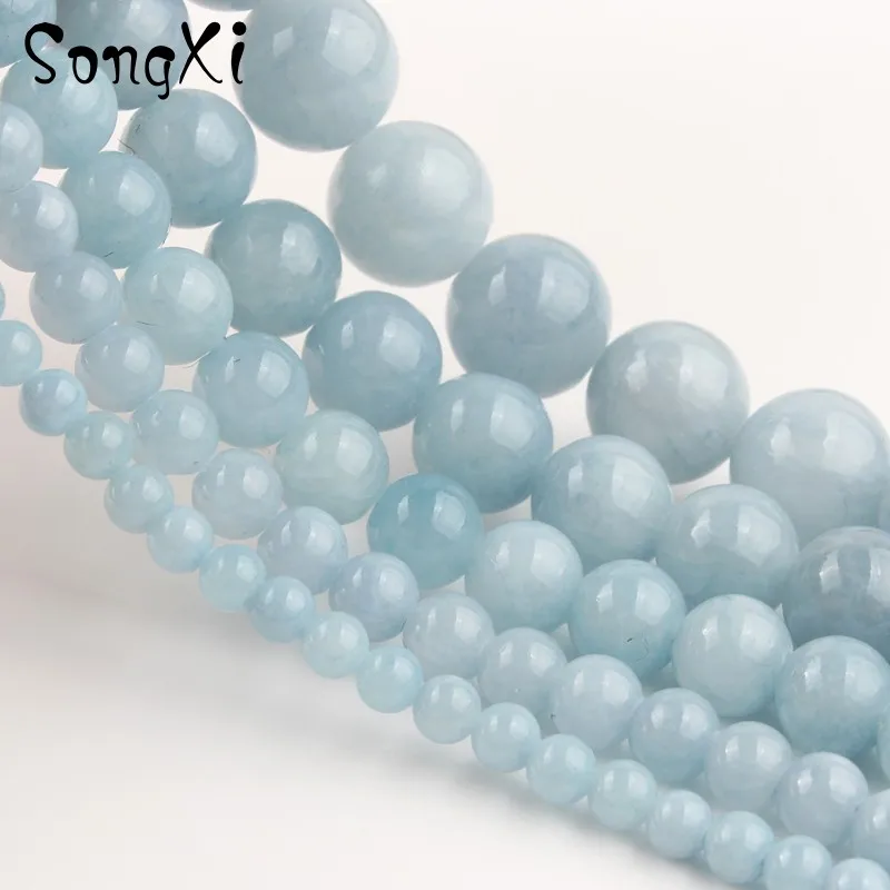 Natural Stone Light Blue Jades Beads 4 6 8 10 12mm Round Loose Spacer for Jewelry Making Diy Bracelet Necklace 15 Inches | Украшения и