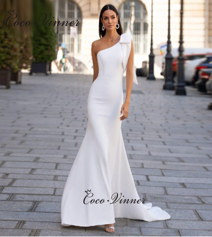 

One Shoulder Design Elegant Mermaid Wedding Dresses Satin With Bown American And Europe Style Bride Wedding Party Dress W0927