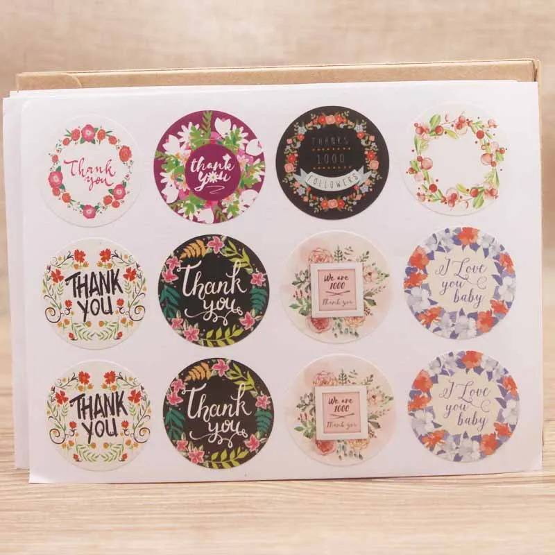 200 шт./лот новый дизайн 3 см цветочный узор благодарим вас наклейки рождественские