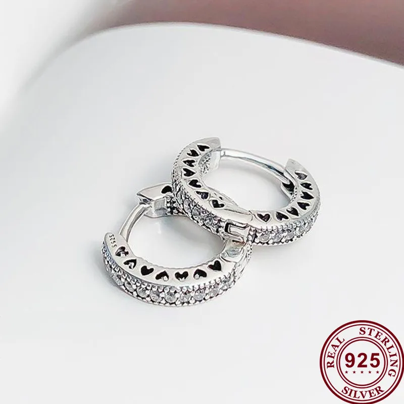 

100% 925 серьги Silver Pan Earrings Women Small Hearts With Crystal Stud Pan Earrings For Women Wedding Gift Fashion Jewelry