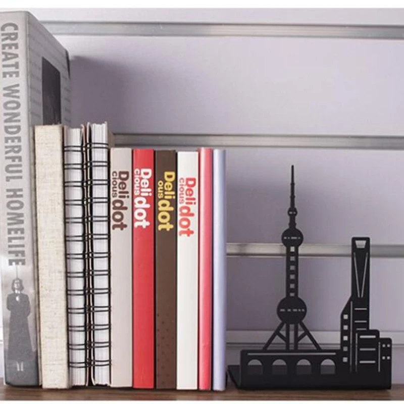 

Decorative Hollow-out Bookends Creative Landmarks Design Metal Book Stands Hollow Out Metal Bookends for Heavy Books