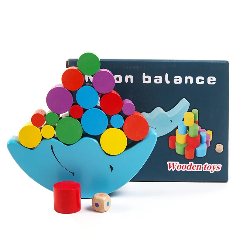 

Children's Wooden Building Block Toy Moon Balance Beam kids Early Education Overlapping Pile Tower Parent Baby Interaction Game