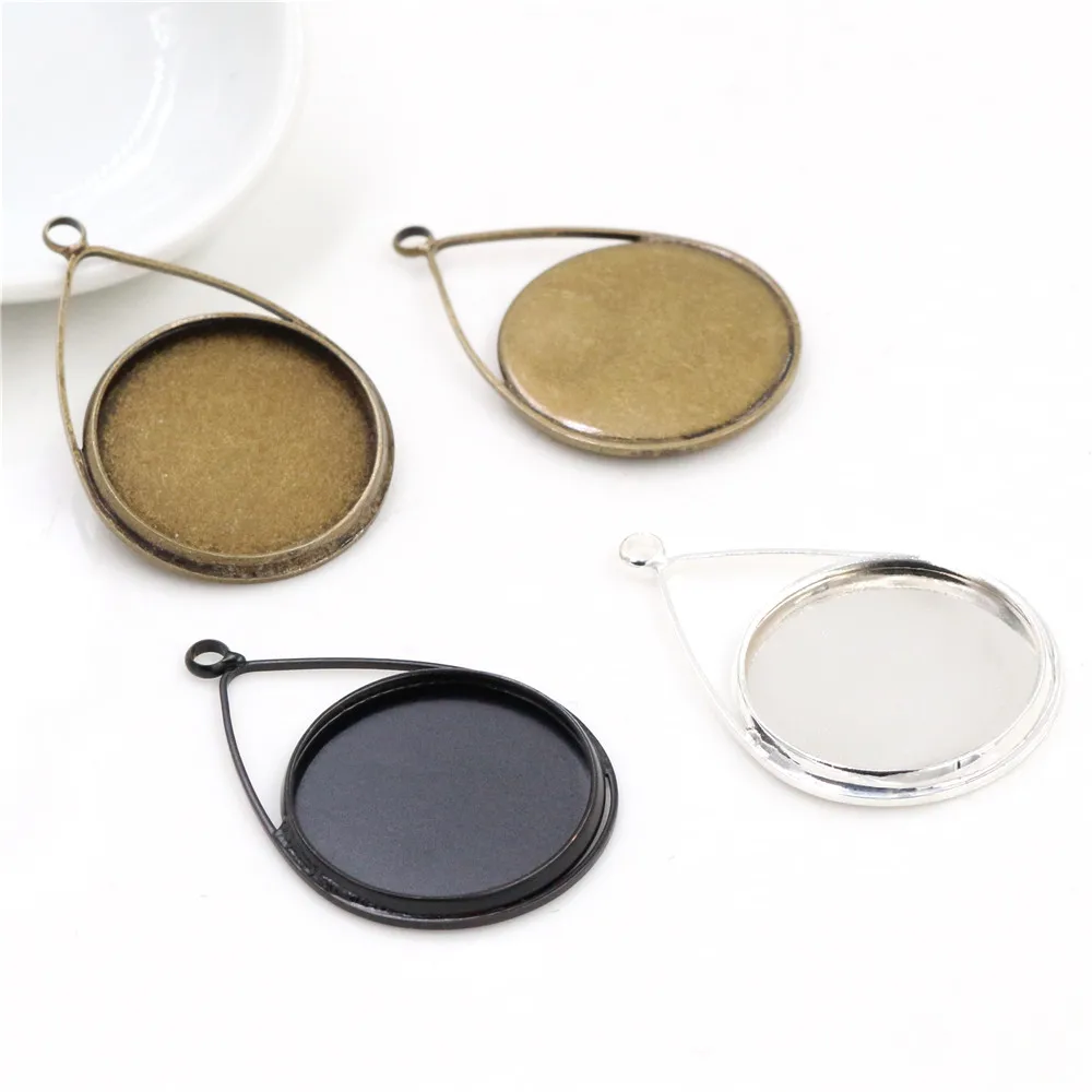 

5pcs 20mm Inner Size Bright Silver Plated And Bronze Black Copper Material Drop Style Handmade Cabochon Bases Cameo Base Pendant