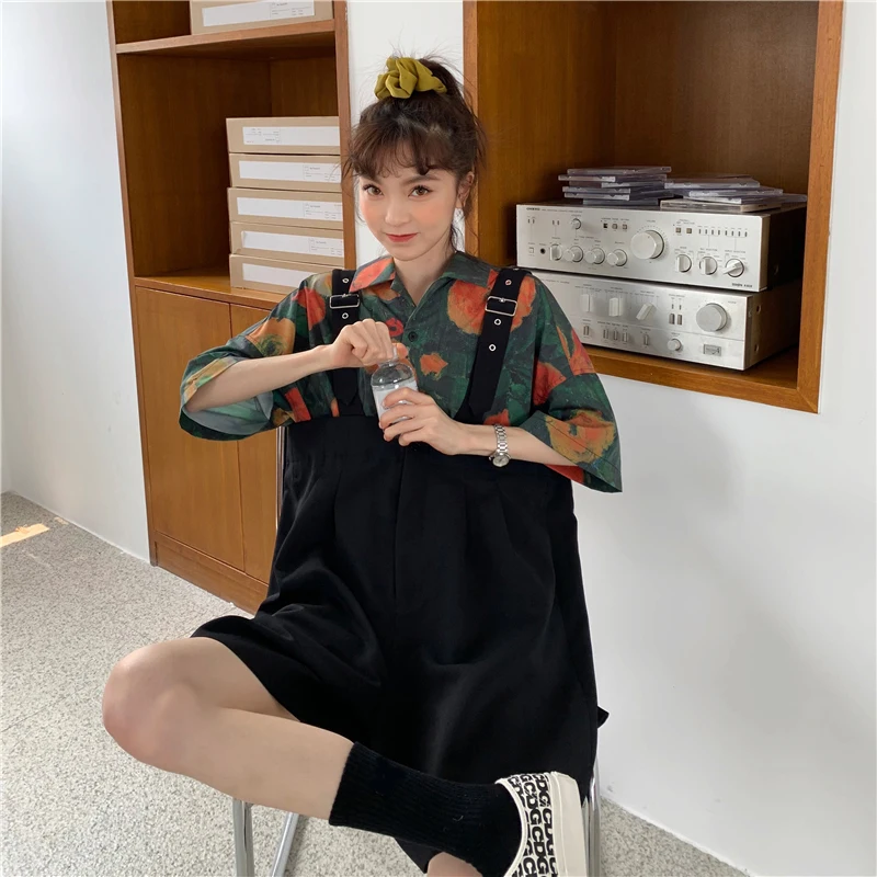 Новинка Весна 2021 шикарная Студенческая рубашка с коротким рукавом + широкие