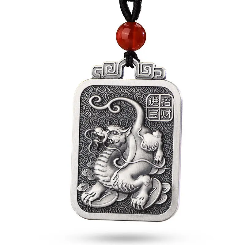 

New Lucky Pixiu Necklace Pendant Solid Personality Domineering Men's Retro Pixiu Square Tag Jewelry Accessories