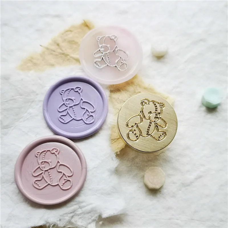 Медведь Вощеная печать штамп 2,5 см Милые мишки штамп металлическая головка деревянная ручка отдельно от покупки для скрапбукинга, для воска штамп винтажный подарок