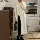 Женское трикотажное платье-свитер с круглым вырезом и длинным рукавом