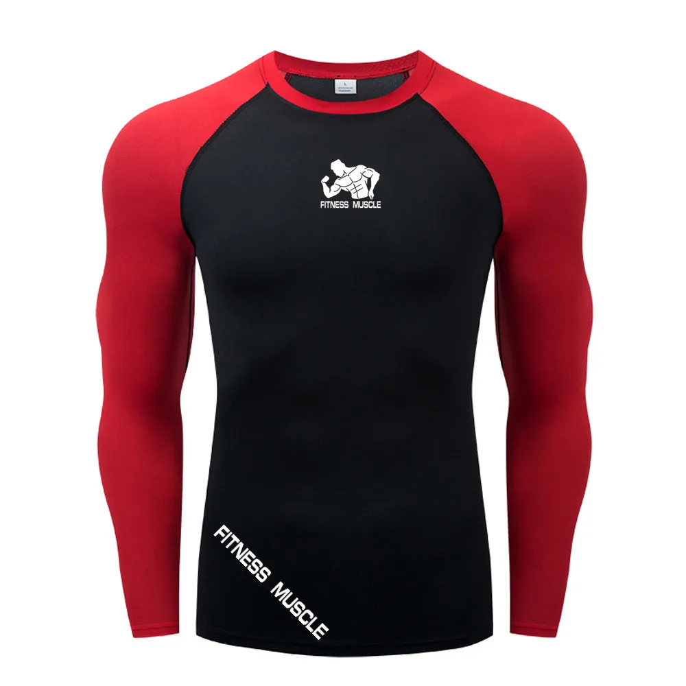

Men Compression Running T Shirt Fitness Muscle Print Tight Long Sleeve Sport TShirt Training Jogging Shirt Gym Quick Dry T-Shirt
