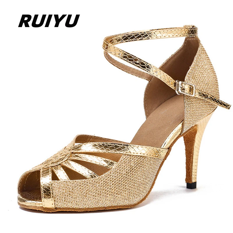 New Latin Dance Shoes Salsa Tango Party High Heel Women's Shoes Gold Black Silver Girls Summer Sandals Sneakers