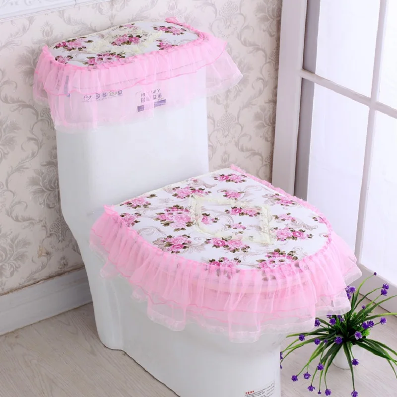 

Lace bathroom toilet seat water tank cover top cover toilet pad set three-piece