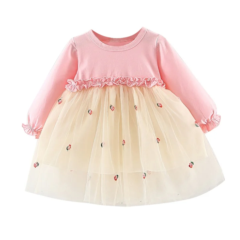 Милое платье для маленьких девочек весна осень милое Сетчатое с вышивкой