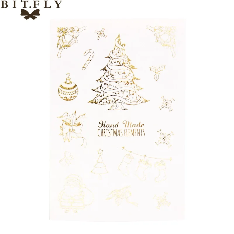 A BITFLY Merry Christmas снеговик, Рождественская елка, Лось альбом для стикеров, Подарочная коробка, украшение, бронзовая этикетка, новогодние украшения - Цвет: A