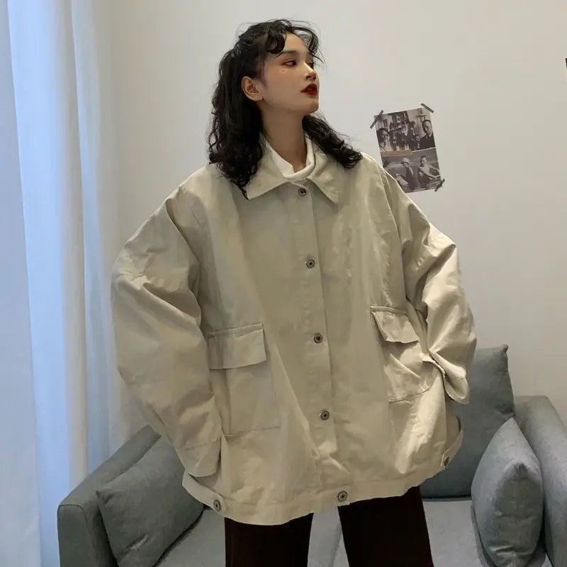 

Women 2022 New Spring And Autumn Students Korean Version Loose And Thick Cotton Fashion All-match Solid Color Jacket