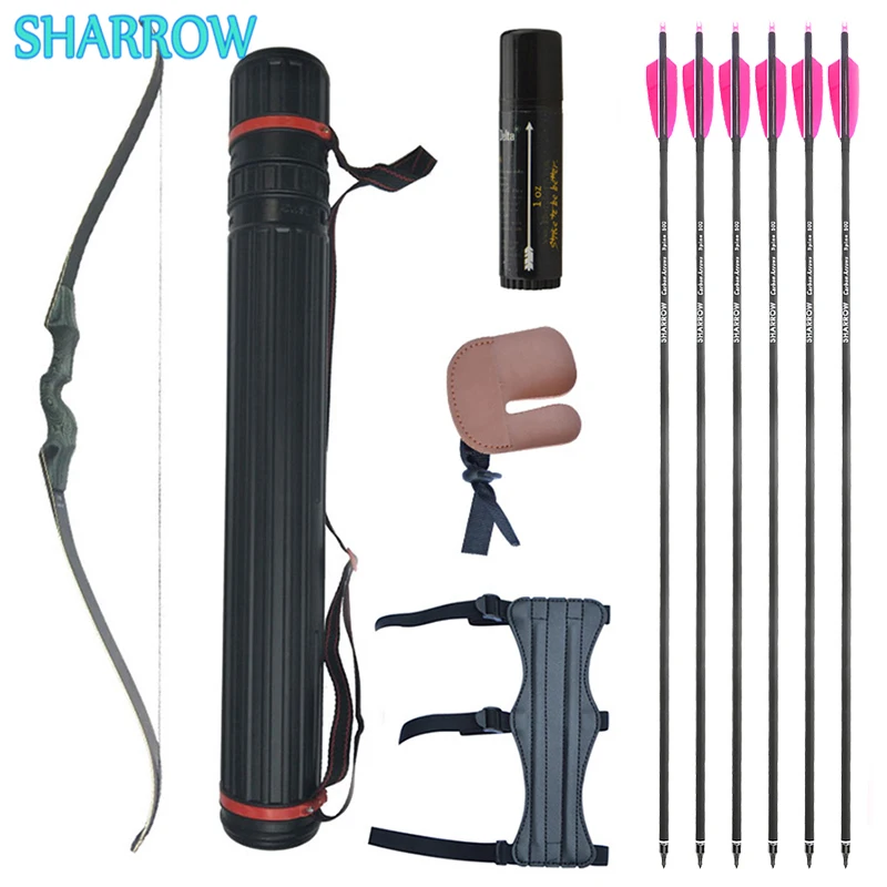 

1set Recurve Bow 60inch 30-60lbs Traditional Hunting Bow 6 Fiberglass Arrows for Archery Shooting Targeting Training Accessories