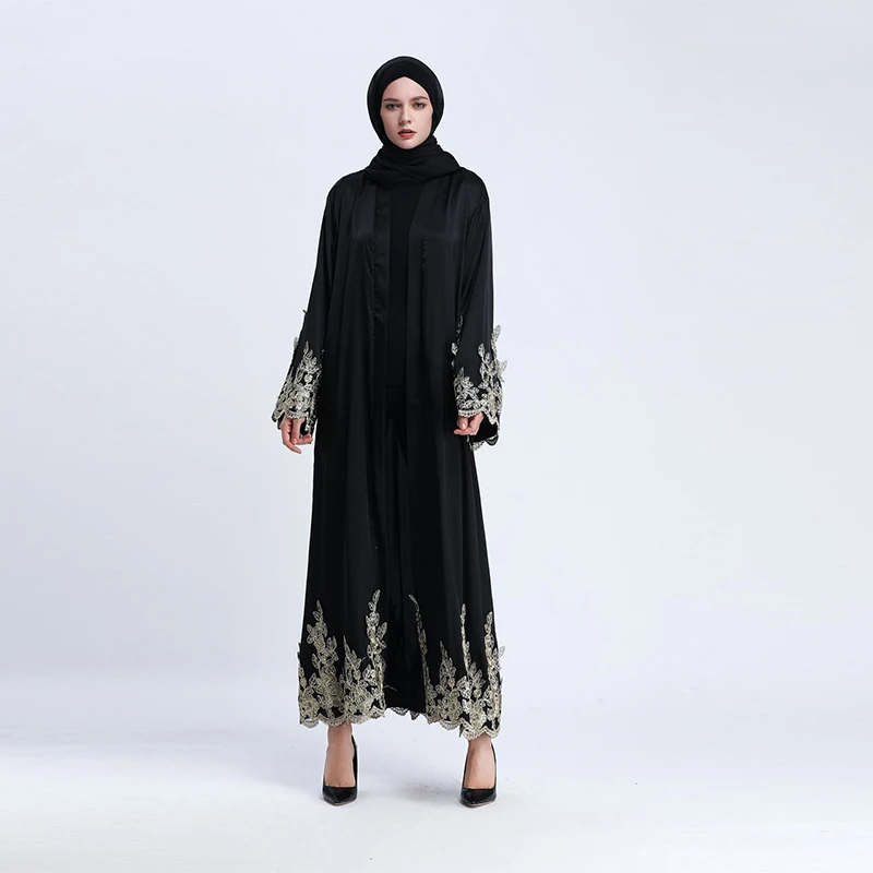 2020 Новый мусульманский высококлассный Золотой Шелковый кружевной кардиган с