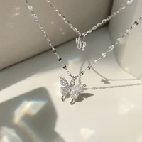 big small two flash drilling butterfly cubic zirconia clavicle double layer chain necklace choker for lady women korean jewelry