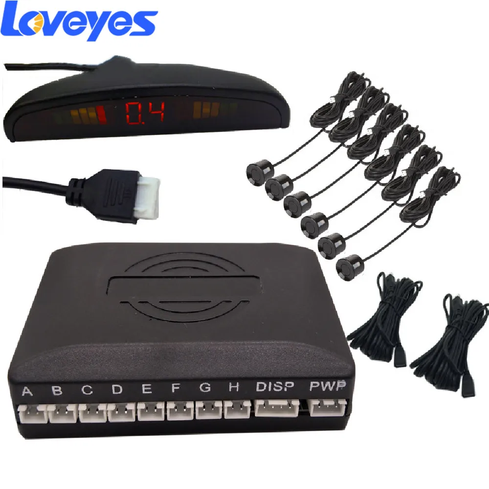 

12V LED Reversing Radar 6 Probe Small Crescent LED Display Vehicle Front Rear Radar Parking Sensor Blind Spot Buzzer System