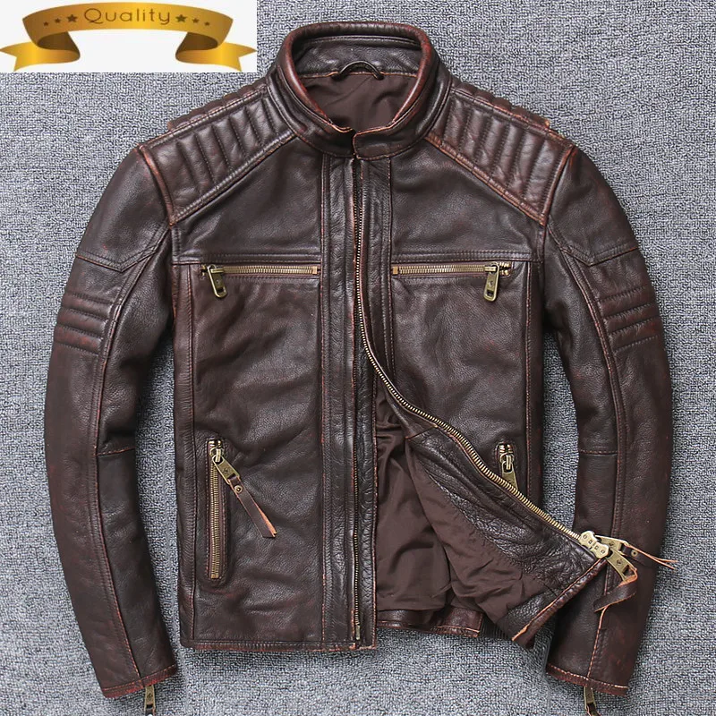 

Real Leather Jackets Men Cow Leather Coat for Men 2021 Spring New Fashion Short Slim Casual Street Style Plus Size X-1111