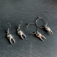 2 pairs of earrings in set antique silver color tooth earring punk hook earrings and 2cm hoop earrings