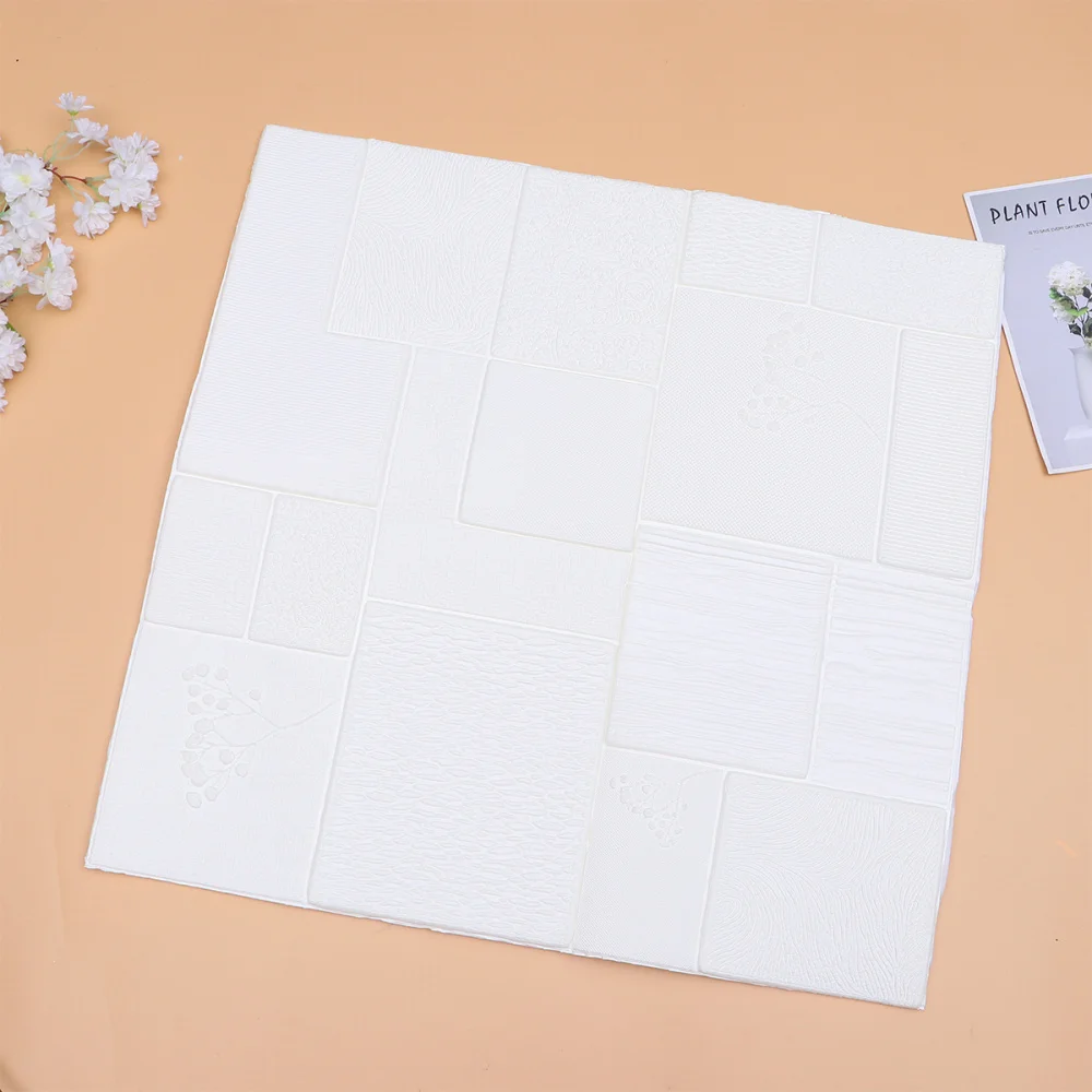 

3D Stereoscopic Wall Stickers Self-adhesive Wallpaper Background Wall Decoration Brick Wallpaper Stickers for Home Decor (White)