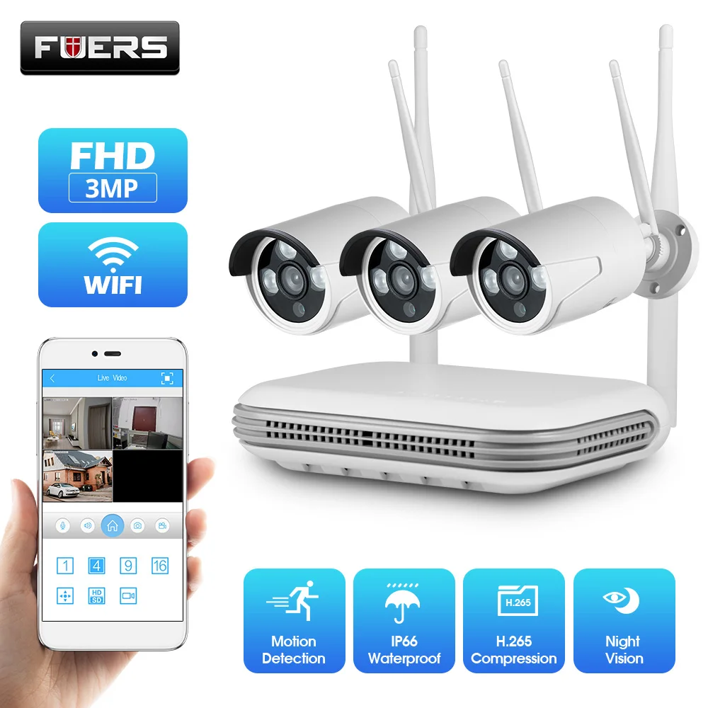 

Беспроводная система видеонаблюдения Fuers, H.265, 3 Мп, 8 каналов, Wi-Fi