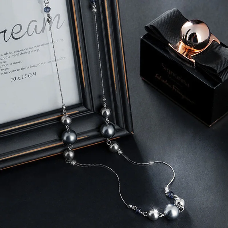 Специальное модное серое длинное ожерелье бусы цепочка для свитера Макси