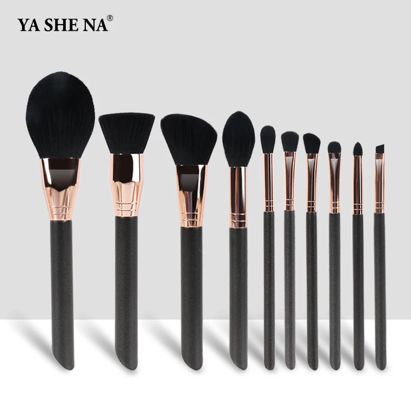 

10pcs Makeup Brush Set Black Wooden Handle Makeup Beauty Tool Loose Powder Eye Brush Multifunctional Cosmetics Tool Makeup