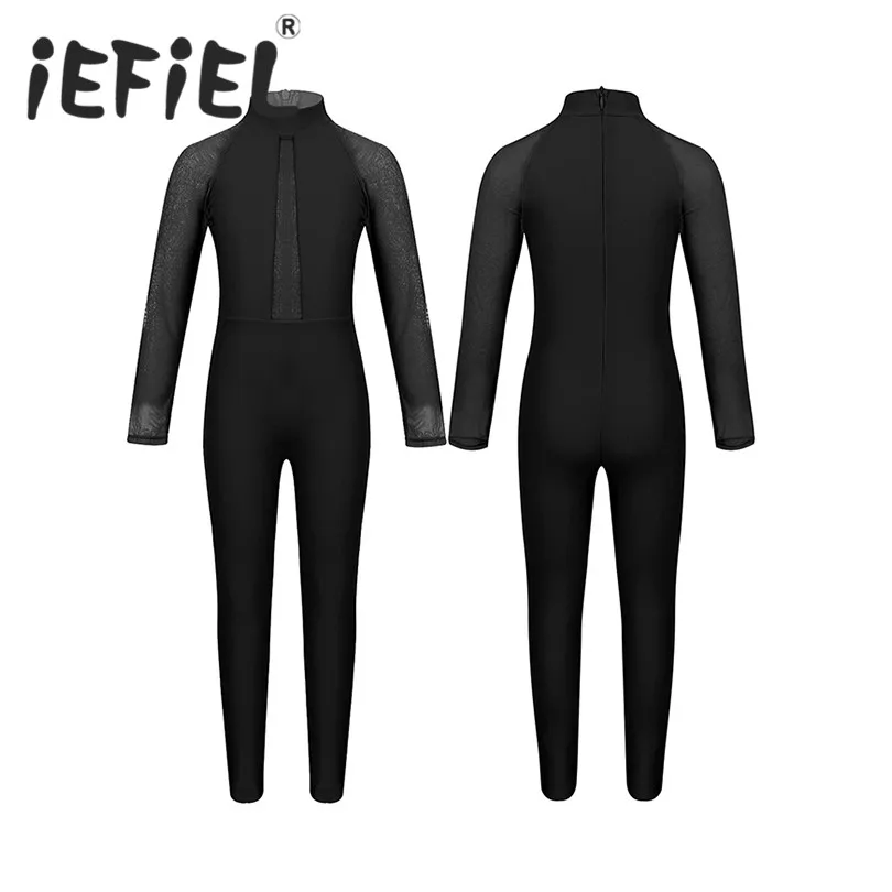 Детское Сетчатое трико с длинными рукавами для девочек на молнии балета