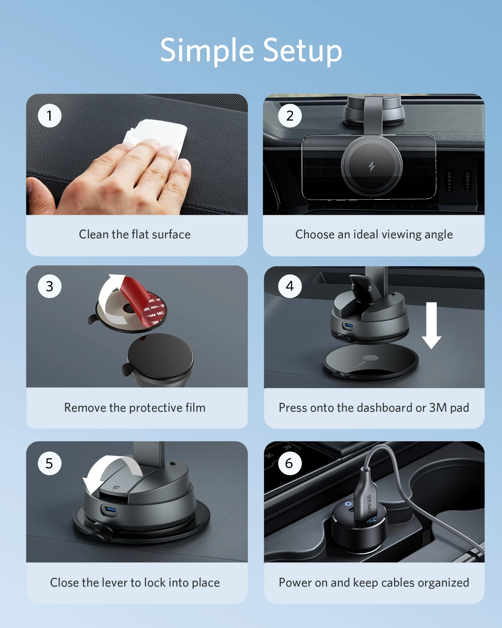 Anker 613 Magnetic wireless car charger (MagGo) car charger fast charging Mount with 2-Port USB Car Charger type c Magnetic