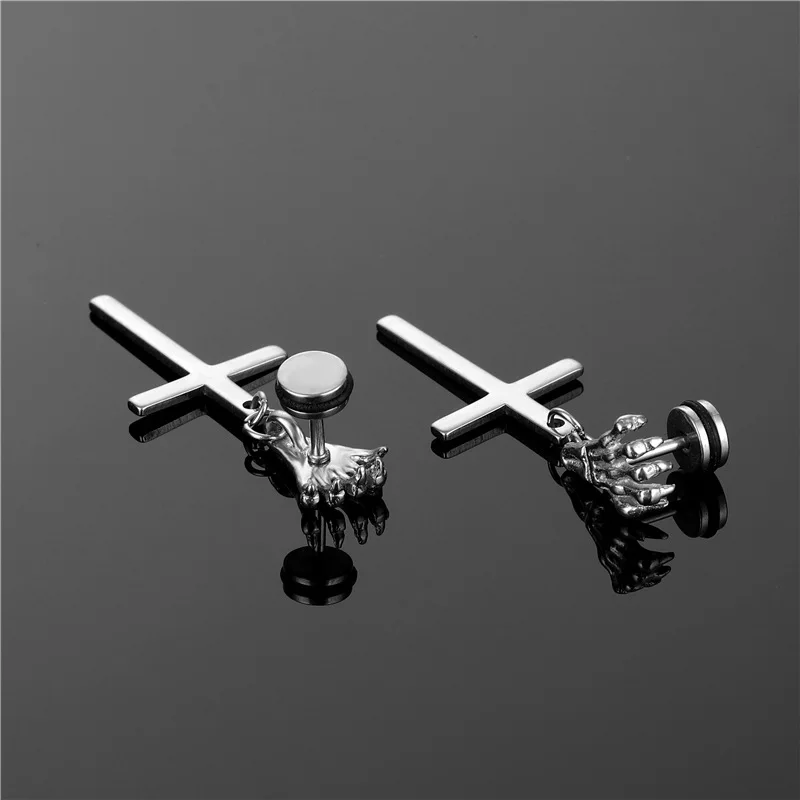 

1Pcs/ Trendy Creative Skull Hand Cross Pendant Earrings Stainless Steel Men Hip Hop Fashion Punk Eardrop Simple Gift Jewelry